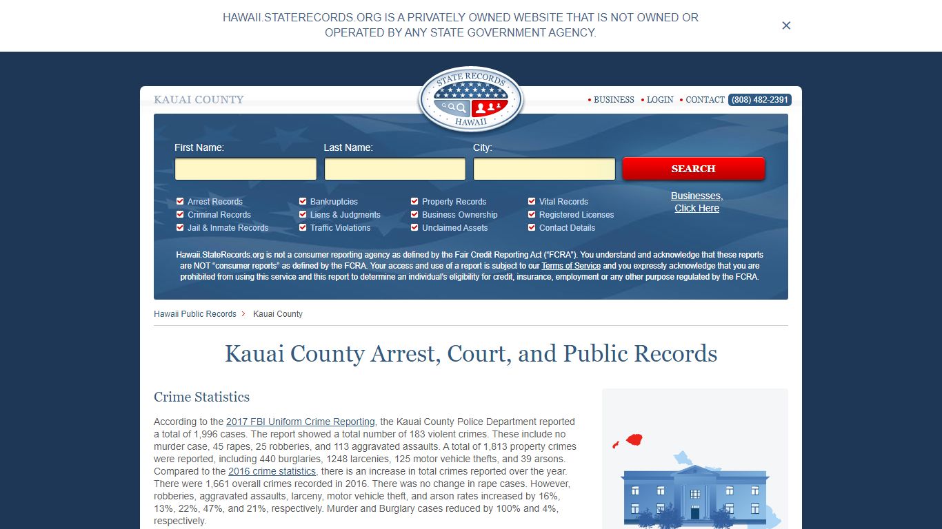 Kauai County Arrest, Court, and Public Records