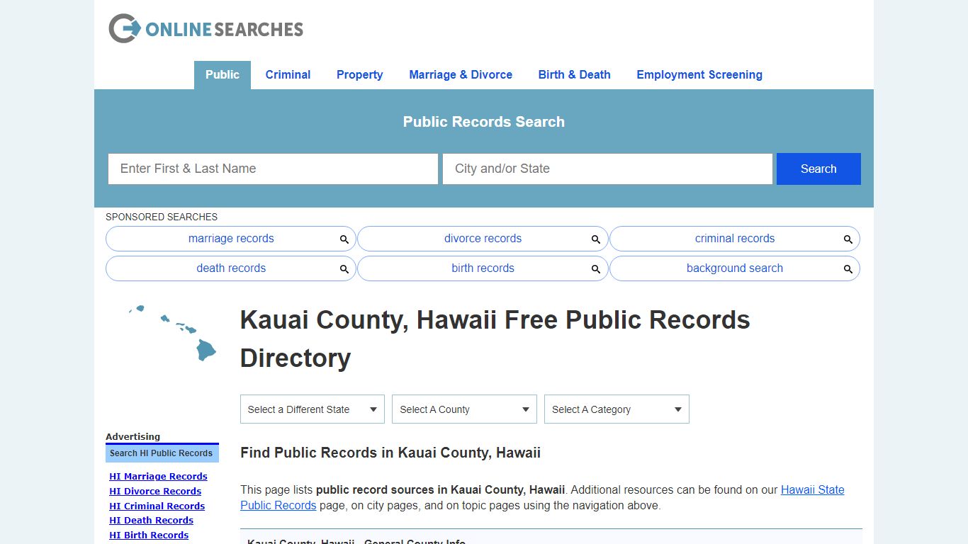 Kauai County, Hawaii Public Records Directory - OnlineSearches.com